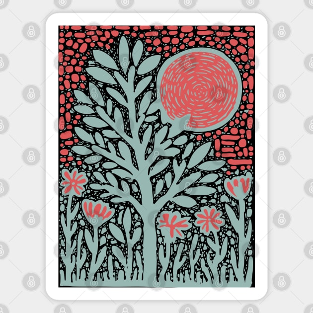 Trippy Psychedelic Flowers - Tribal Plant Art Magnet by TuncGK